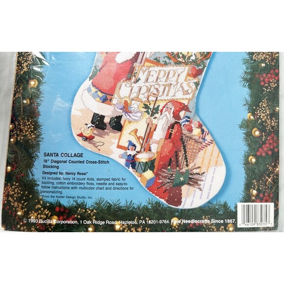 Bucilla Santa Collage Personalized Christmas Stocking Cross Stitch Kit 18" - Picture 2 of 3